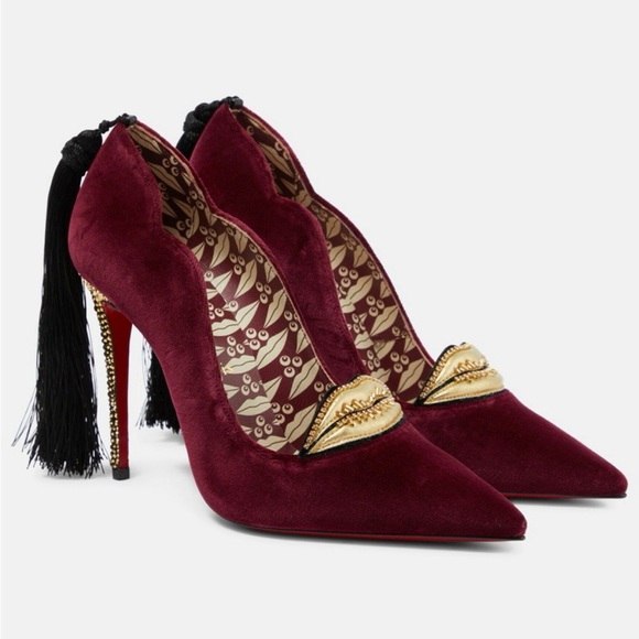 NEW Christian Louboutin Hot Chick Kiss Swarovski Crystal Velvet Pointed Toe Heel - Picture 3 of 16
